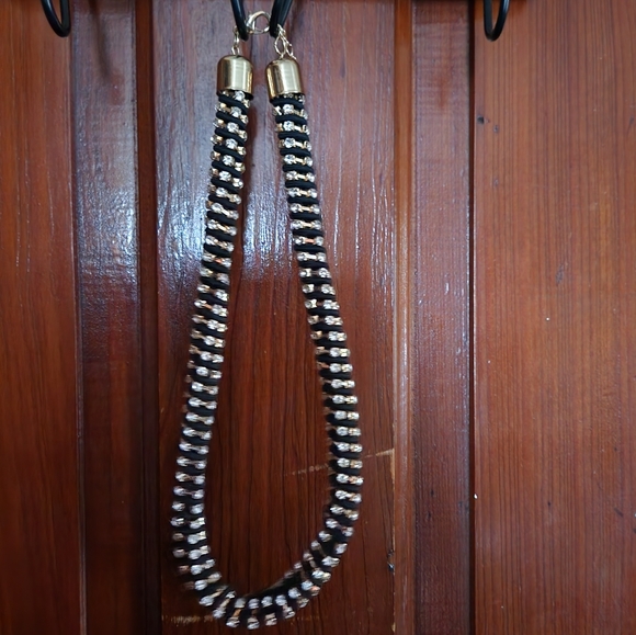 Black & Gold Rhinestone Rope Necklace - Picture 3 of 7